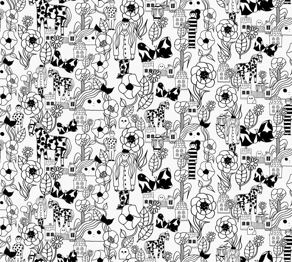 Marimekko Marikyla, svart och vit tapet