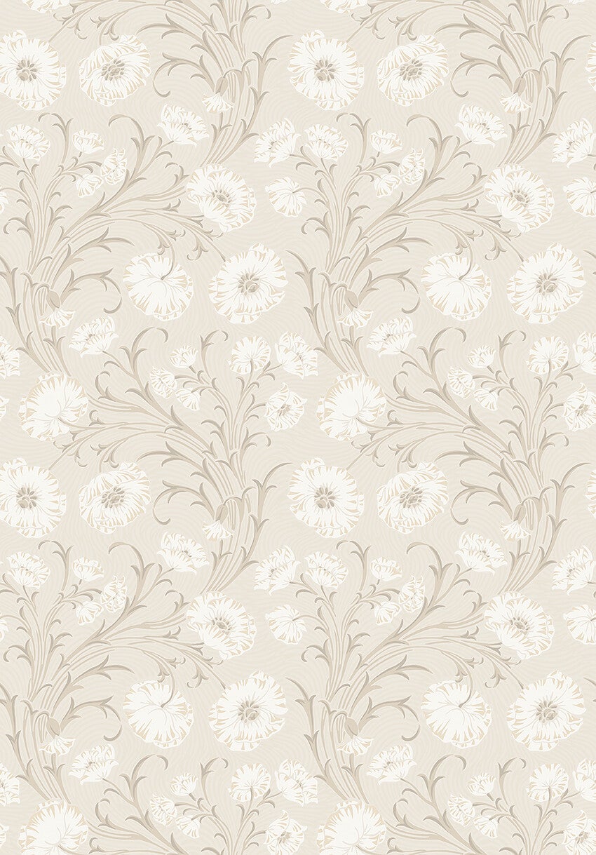 Poppy Flow, blommor på gråbeige botten