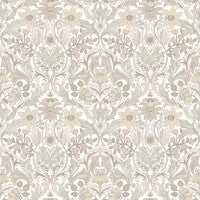 Blomsterfröjd, vit, beige och grön tapet