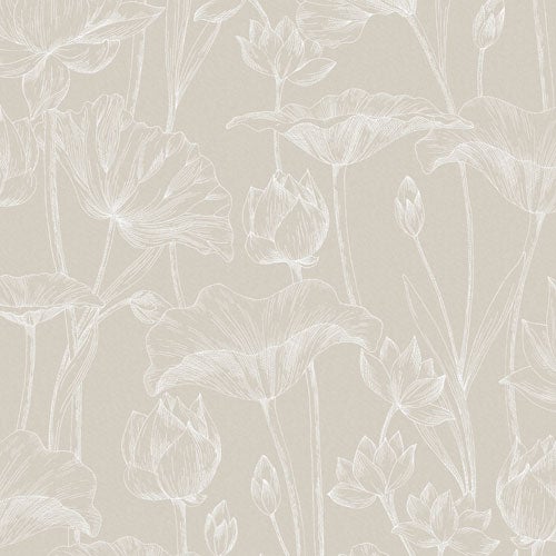Lotus linen, tapet i beige och vit