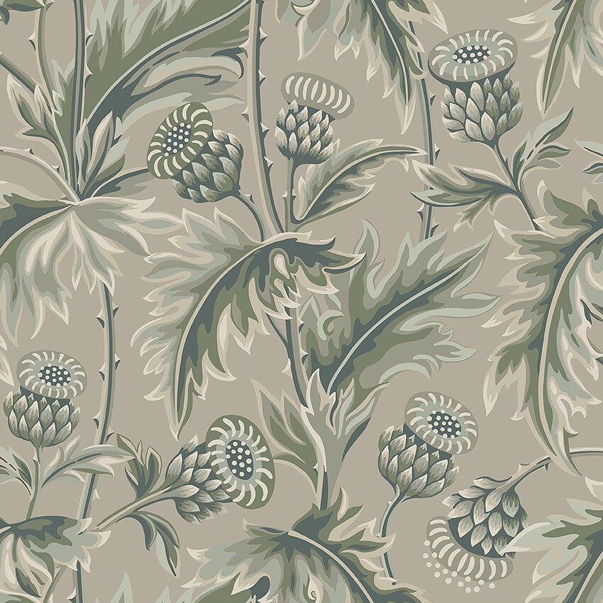 Treasured Thistle, tapet i grönt och varmt beige