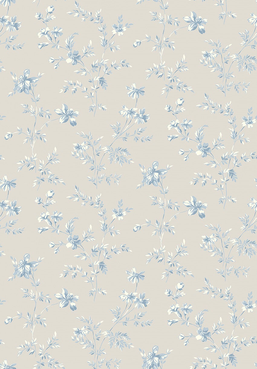 Ängsblomma, beige och blå tapet